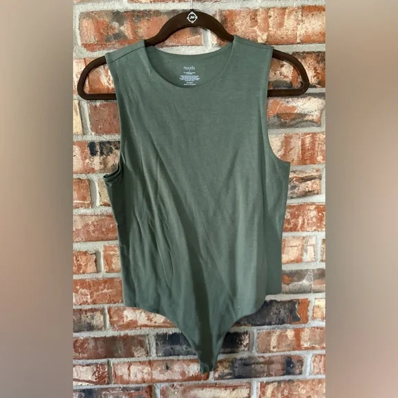 Nuuds Olive Green crewneck tank Bodysuit - Picture 2 of 6
